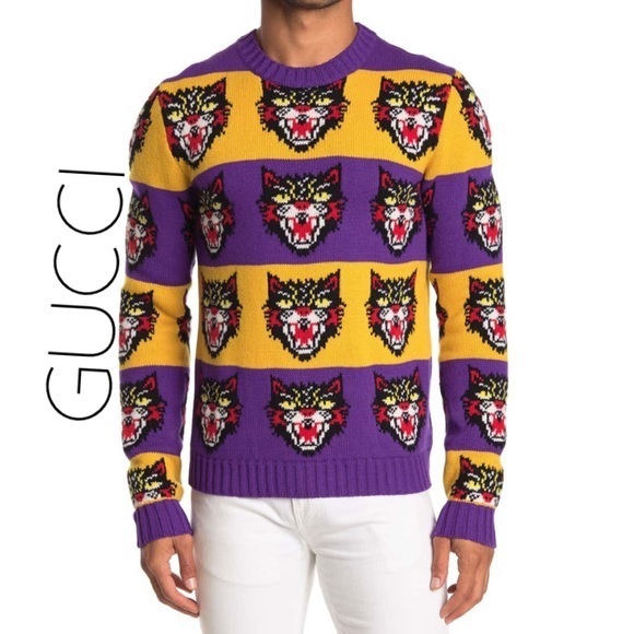 NWT Gucci Men’s cat sweater 100% wool Large unisex authentic verified receipt - Picture 5 of 16